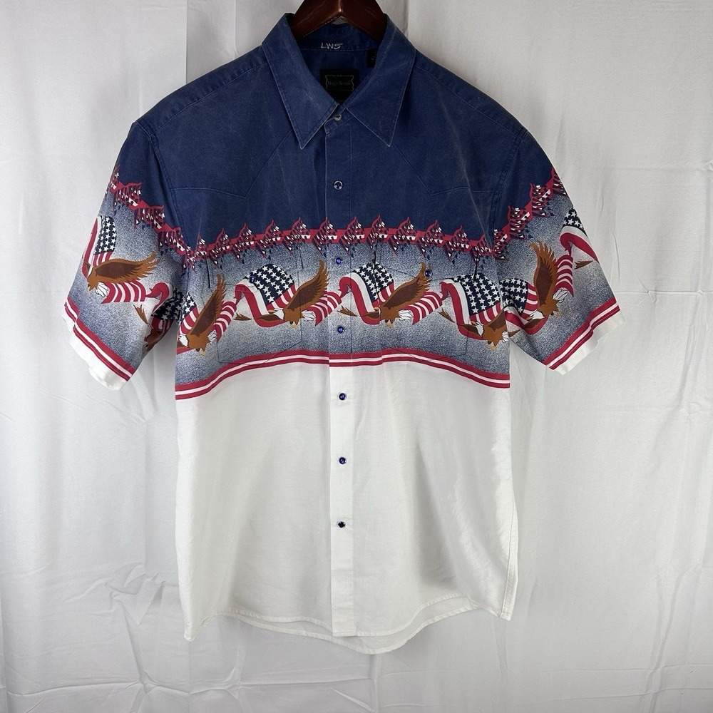 Vintage High Noon Western Shirt Large Men American Button Snap Patriotic America